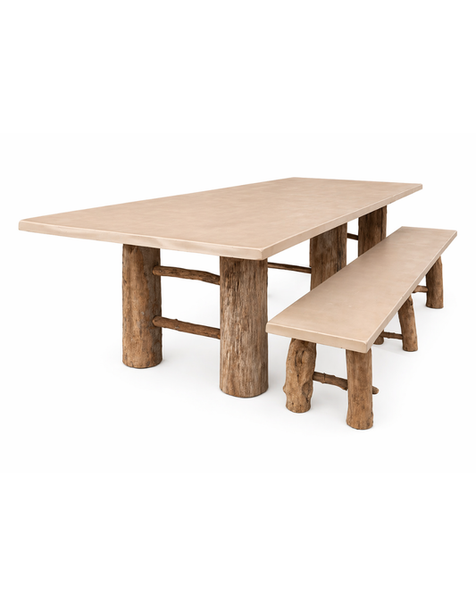 Boomstamtafel met bank (124 x 400 cm)