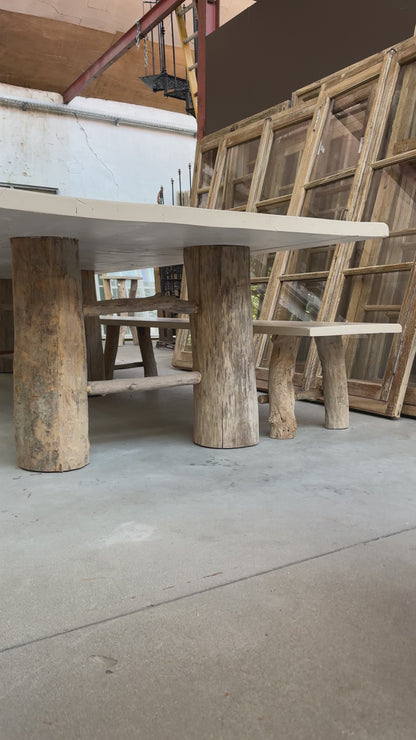 Table en tronc d'arbre avec banc (124 x 400 cm)